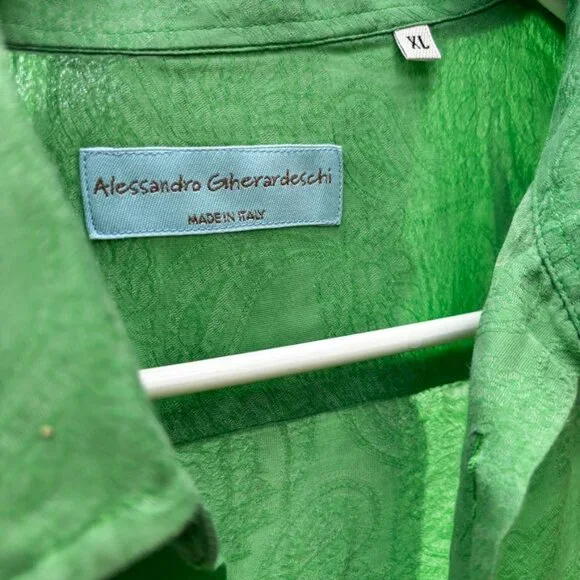 ALESSANDRO GHERARDESCHI Dress Shirt XL Green woven in paisley design long sleeve - Picture 9 of 10
